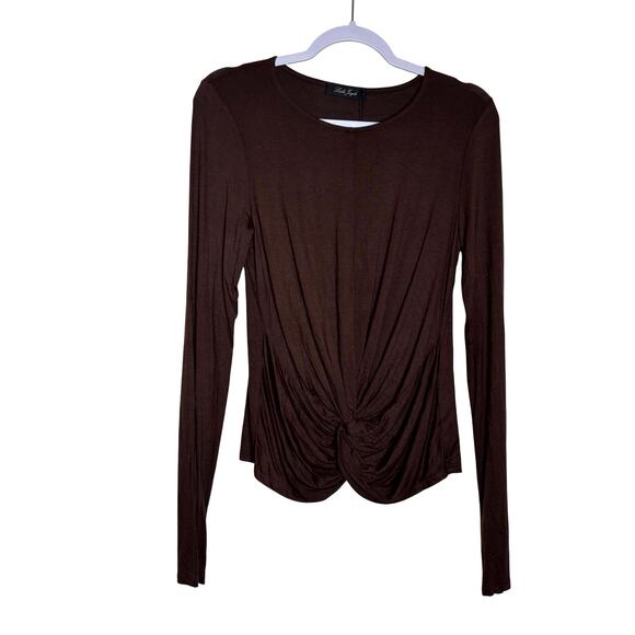 Laila Jayde Women’s Twist Front Long Sleeve Top Brown Pullover NWT Size 1 - Picture 2 of 9